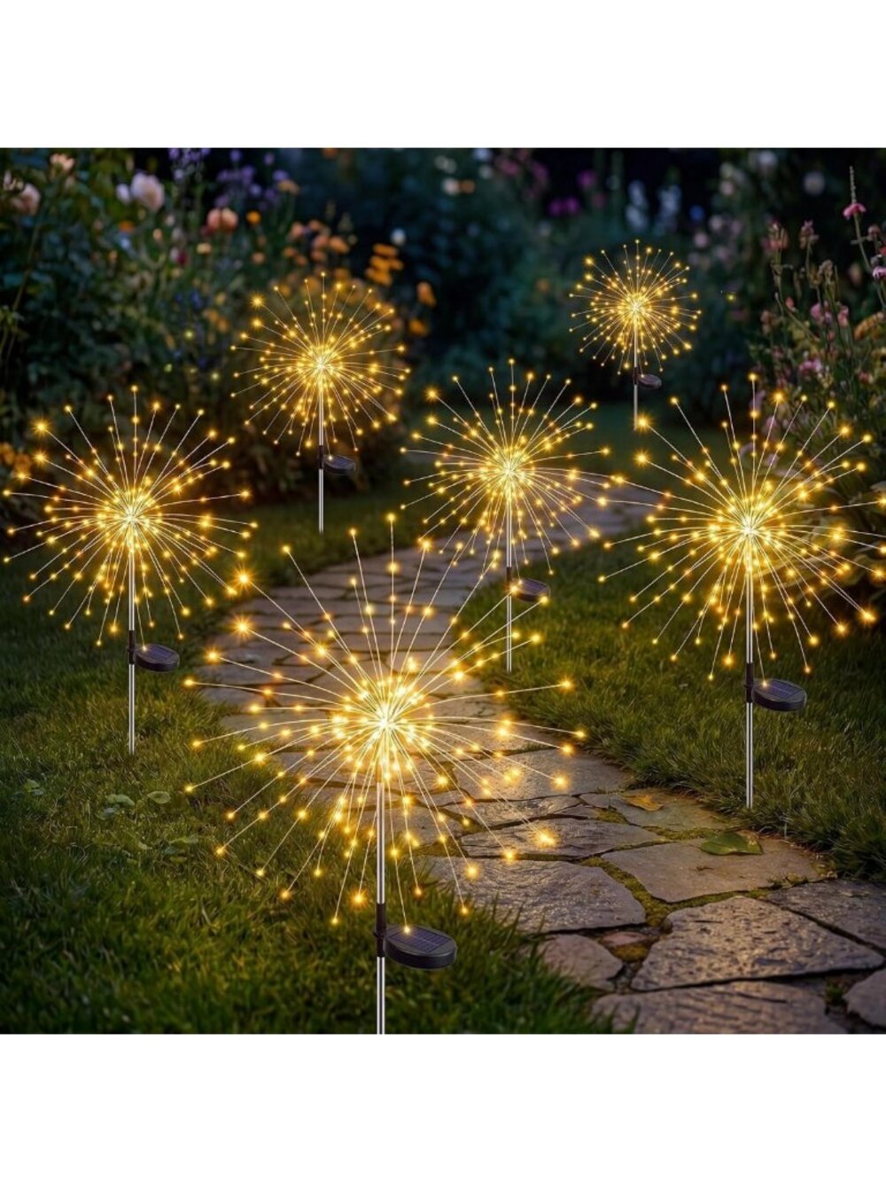 Solar Firework Lights, 6 Pack 120 LEDs 8 Lighting Modes Solar Fairy Garden